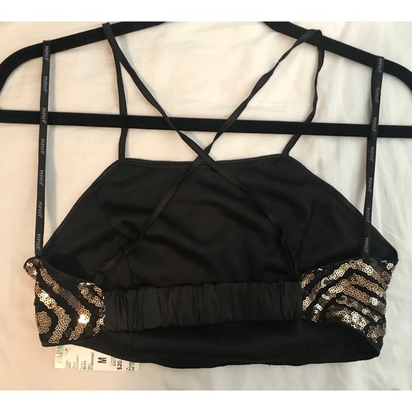 Brand New Black Crop Party Top with Gold Sequins - Picture 4 of 7